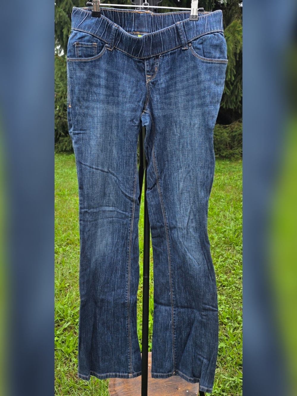 Old Navy Maternity Bootcut Jeans Low Belly Knit Waistband Size 6 Long Dark Wash